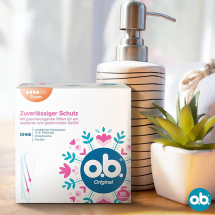 Original Super, tampons for heavy days with StayDry technology and curved grooves, for reliable protection and a clean feeling (1 x 56 pieces)
