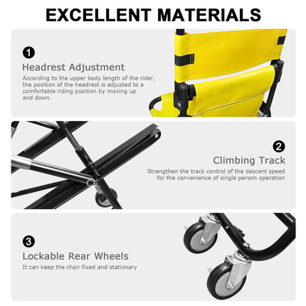 LOSCHEN Yellow manual lift stair chair, portable folding stair chair for daily transfer, one person can assist elderly mobility, holds 350 pounds