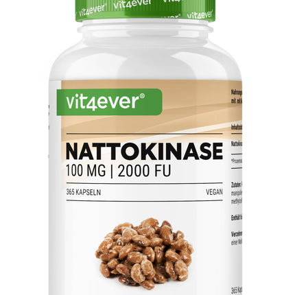 Nattokinase - 365 capsules with 100 mg each (20,000 FU/g) - 12-month supply - Vegan - Non-GMO - No unwanted additives