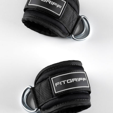 Fitgriff® Foot Straps V3 - for fitness training on cable pulleys - (2 pieces) Ankle Straps for women and men (Black)