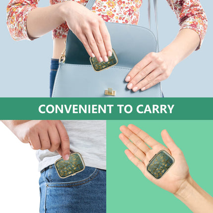 Pill Box Pill Box with Mirror Retro Small Pill Box for Purse or Pocket Bronze Pill Box or Vitamins, Fish Oil, Supplements, Pills Contain Travel Gifts (2 PCS)