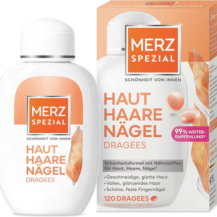 Merz Special Skin Hair Nails Coated Tablets – 1 x 120 Coated Tablets – Food supplement with 13 micronutrients for radiant skin, shiny hair and strong fingernails