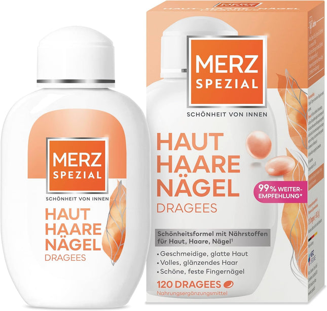 Merz Special Skin Hair Nails Coated Tablets – 1 x 120 Coated Tablets – Food supplement with 13 micronutrients for radiant skin, shiny hair and strong fingernails