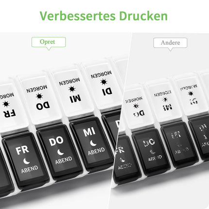 Opret German pill box 7 days 2 compartments morning evening, removable pill box 7 days 2 compartments, pill box medication box 7 days tablets weekly box pill box pill box 14 compartments
