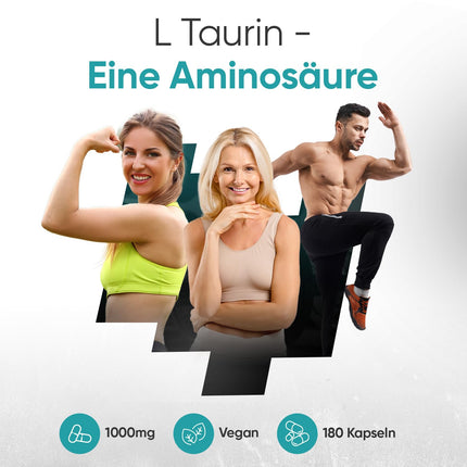 L-Taurine Capsules - 1000mg per day - 180 vegan amino acid capsules - 2 L-Taurine Amino Acid Capsules - 3-month supply - Alternative to powder or tablets - WeightWorld