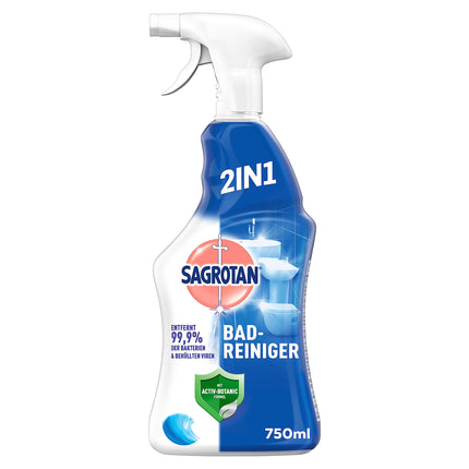 Sagrotan Ocean Fresh Bathroom Cleaner – 2-in-1 disinfectant cleaner with anti-dirt film for reliable hygiene in the bathroom – 1 x 750 ml spray bottle (Product design may vary.)