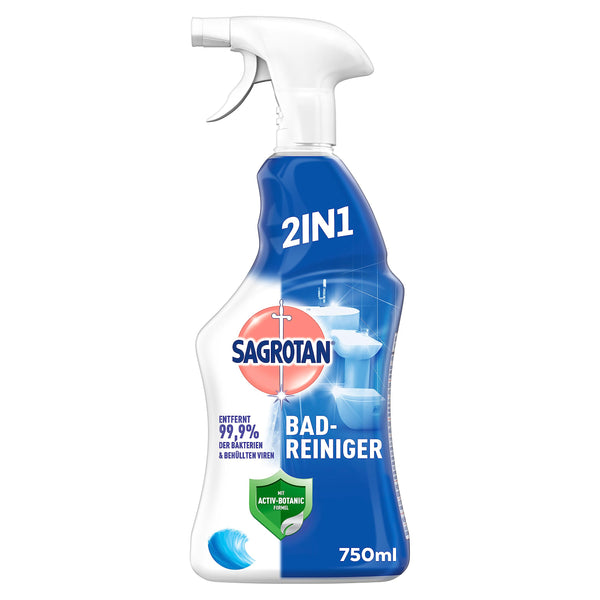 Sagrotan Ocean Fresh Bathroom Cleaner – 2-in-1 disinfectant cleaner with anti-dirt film for reliable hygiene in the bathroom – 1 x 750 ml spray bottle (Product design may vary.)