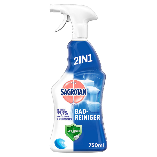 Sagrotan Ocean Fresh Bathroom Cleaner – 2-in-1 disinfectant cleaner with anti-dirt film for reliable hygiene in the bathroom – 1 x 750 ml spray bottle (Product design may vary.)