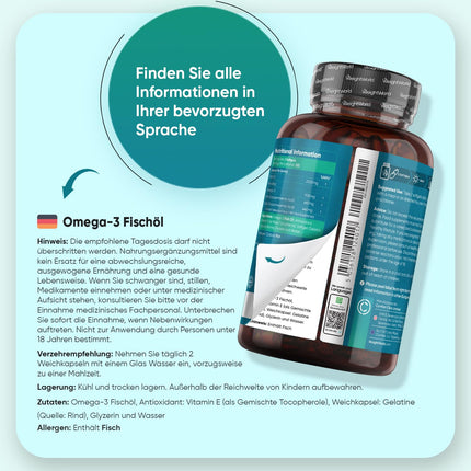 Omega 3 Softgels - 2000mg Fish Oil with 1100mg Omega-3, 660mg EPA &amp; 440mg DHA per serving - 240 Softgels - EPA &amp; DHA contribute to normal heart function (EFSA) - fish oil - WeightWorld