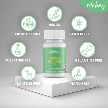 Vitabay Dandelion Root Extract 500mg - 120 Dandelion Capsules High Dose &amp; Vegan - Dandelion Extract Dandelion Extract Dandelions - Dandelion Root Capsules Dandelion Taraxacum Laboratory Tested