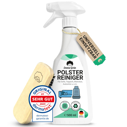 Emma Grün® Upholstery Cleaner for Sofas, Couches &amp; Car Seats 500ml [incl. Upholstery Brush] - Sustainable &amp; Odor-Free - Car Interior Cleaner - Upholstery Cleaning from Germany