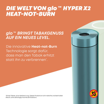 GLO Hyper X2 Tobacco Heater, Electric Tobacco Heater for Classic Cigarette Flavor, Alternative to E-Cigarettes, Easy Cleaning, Up to 20 Sticks per Battery Charge, Mint/Bluegreen