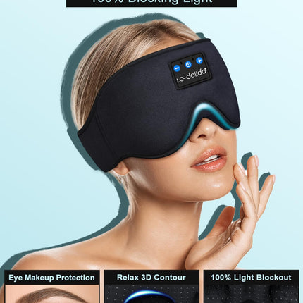 LC-dolida Sleep Mask with Headphones Bluetooth V5.4, 3D Sleep Headphones Breathable for Women Men, Eye Mask Cotton Washable Sleep Glasses with Microphone for Travel/Nap/Yoga/Meditation