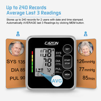 CAZON Blood Pressure Monitors Upper Arm Digital Fully Automatic Blood Pressure Monitor Pulse Measurement Blood Pressure Measurement Large with Large Cuff 2x120 Dual-User Black