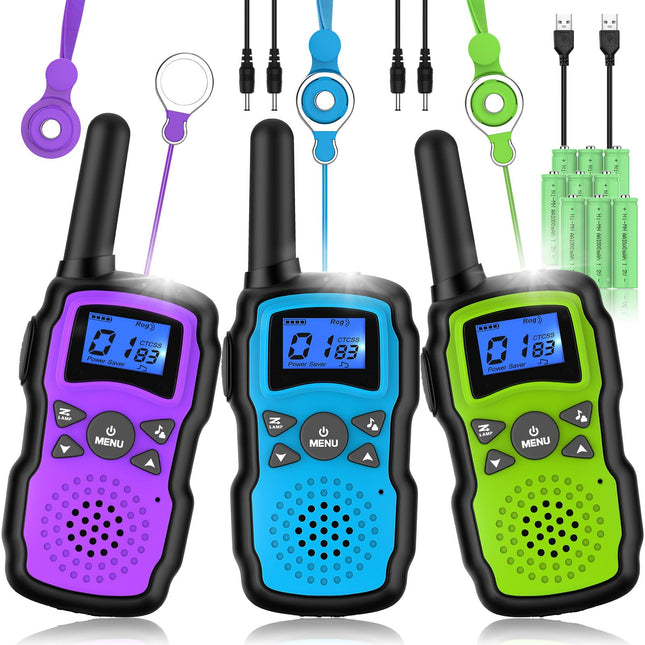 Wishouse Walkie Talkie Children's Set of 3, Christmas Birthday Gift for Girls Boys from 4 5 6 7 8 9 10 Years, Two-Way Radios Adults Long Range USB Rechargeable with Battery, Outdoor Camping Toy