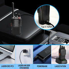 MaxTalker MT-8S Walkie Talkie Rechargeable for Adults and Children, License-Free PMR446 Radio, 16-Channel Radio Reception, with Headset and 1500mAh Lithium-Ion Battery with Type-C Connector, Set of 2