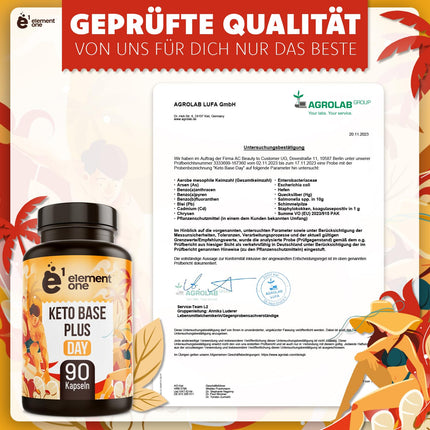 Keto Base Plus Day - Daily Keto Complex - 90 vegan capsules - with ginger, green tea extract, cayenne pepper, and caffeine - popular with athletes and fitness enthusiasts - vegan, gluten-free, and lactose-free
