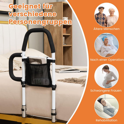 COSTWAY Bed Rail, Bed Rail for Adults, Bedside Guard with 2 Handrails &amp; Bag &amp; Fastening Strap, up to 136 kg, Side Protection, Bed Handle, Bed Railing, Protective Railing for Elderly Pregnant Women, Silver