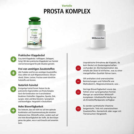 Fairvital | Prosta Complex - VEGAN - HIGH DOSE - 90 Capsules - with selenium, zinc, saw palmetto, lycopene, beta-sitosterol &amp; opuntia