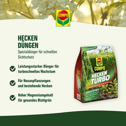 COMPO Hedge Turbo - powerful special fertilizer for hedges and new plantings - hedge fertilizer for rapid growth - 4 kg, green