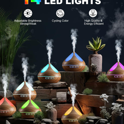 VAAGHANM Aroma Diffuser 500 ml with 8 Essential Oils, Aromatherapy Diffusers, Air Freshener, Humidifier with Remote Control, 4 Timers for Bedroom, Brown
