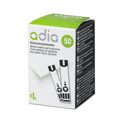 Diabetic value pack: adia 50 blood glucose test strips + 100 blood lancets (universal lancets) for blood glucose measurement with the adia blood glucose meter