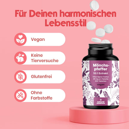 High-dose chasteberry - 400 tablets - 20mg per tablet - 10:1 extract from original Agnus Castus - Dietary supplement for women - Vegan and produced in Germany. Laboratory-tested.