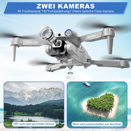 Drone with 4K Camera, Foldable RC Drone RC Quadcopter with 1080P HD Dual Camera, FPV Transmission, 2 Batteries, Gesture Control, Altitude Hold, One-Key Takeoff/Landing 3D Flips for Beginners (Gray)
