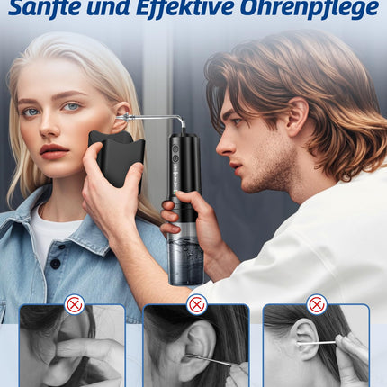 KIMTAR Earwax Remover, Ear Cleaner Electric Ear Irrigator with 4 Pressure Modes IPX7 Waterproof Rechargeable, 10 Nozzles Ear Cleaning for Adults Children at Home Black