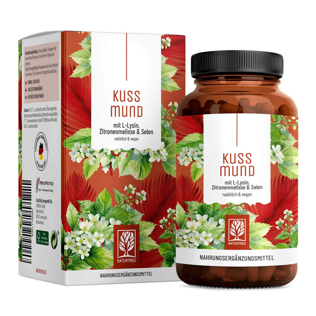 L-Lysine 1000 mg high-dose - L-Lysine complex with lemon balm and selenium - High-dose L-Lysine capsules - Naturtreu Kussmund vegan &amp; laboratory-tested