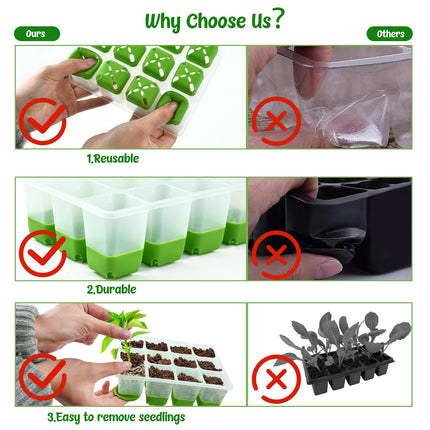 2 Pack Indoor Greenhouse Propagator, Reusable Seed Starter Tray, Silicone Propagator Tray, Seed Starter Tray with Flexible Pop-Out Cells, for Seed Germination Plant Growth