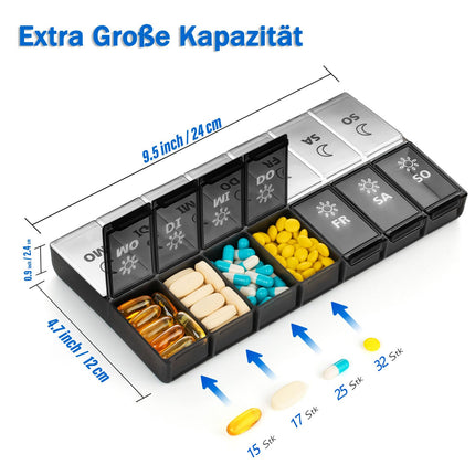 Pill box 7 days morning evening large, pill box 14 days evening XL large dispenser medication large pill box medication box 7 days for vitamins, dietary supplements and medications