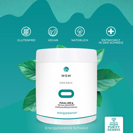 EnergyBalance OptiMSM - 100% pure powder, high dosage, natural, methylsulfonylmethane - no sugar, no additives - Swiss quality - 500 g