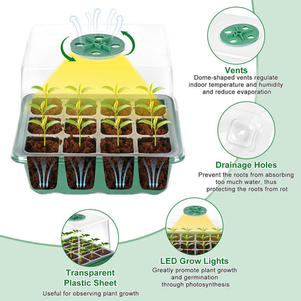 Apritsce seedling kit includes indoor greenhouse with plant lamp, mini greenhouse with 12 seedling soil, 10 labels, 2 tools, for plant growth and seed germination