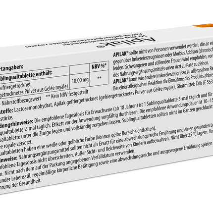 Apilak Grindex 10 mg - Dietary Supplement with Liophilized Royal Jelly | Support for Adults and Children | 25 Natural Sublingual Tablets