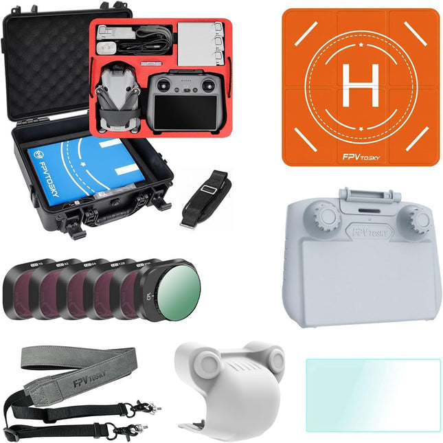 FPVtosky Drone Mini 4 Pro Accessories 7-in-1 Kit, Dual-Layer Mini 4 Pro Carrying Case, ND Filter Set, Landing Pad, Lanyard, RC-2 Sun Hood, Screen Protector for DJI Mini 4 Pro [Only for Mini 4 Pro RC 2]