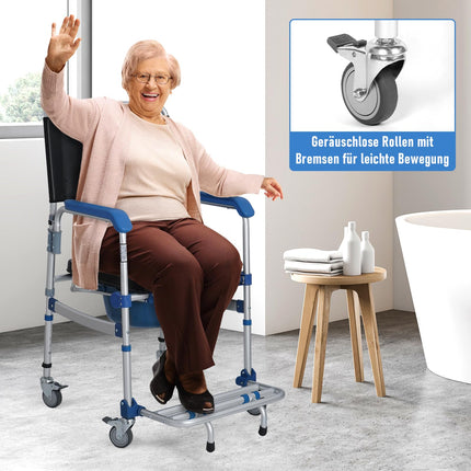 Mosegor height-adjustable toilet chairs, shower chairs with wheels, bedside chair with armrests, toilet wheelchair, mobile toilet chair, 150 kg load capacity, suitable for bedrooms, bathrooms, hospitals