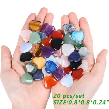 XIANNVXI 20 pieces lucky charm heart stone crystals gemstones set crystal rose quartz amethyst heart love heart decoration lucky stones colorful heart stones set for chakra reiki balancing Valentine's Day