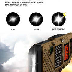 Walkie Talkie for Adults, Range 10 km - Set of 2 with SOS Alarm, LED Flashlight &amp; FM Radio - 3-Way Rechargeable: Solar, Hand Crank, USB - Emergency Radio for Outdoor Adventures
