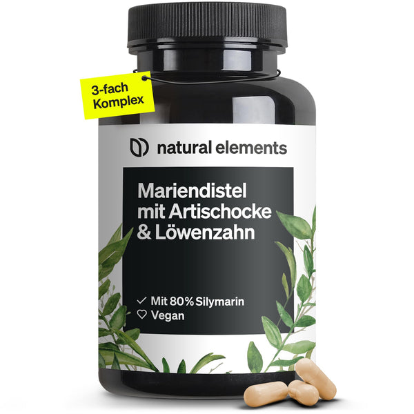 Milk Thistle Artichoke Dandelion Complex - 120 Capsules - Highly dosed with 80% silymarin - Without magnesium stearate, vegan and produced in Germany
