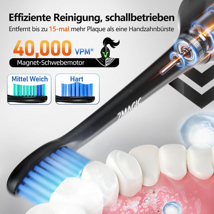 Electric Toothbrush, Sonic Toothbrush, Quiet Electric Toothbrush with 3 Intensities and 5 Modes, 40,000 VPM, IPX7, Toothbrush with 90-Day Battery Life and Timer, Ritter Black