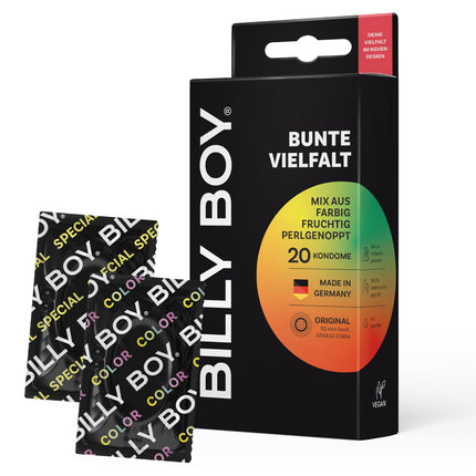 BILLY BOY Condoms Colorful Variety 20s | 52 mm | Colorful, fruity, and studded condom mix (1x20 pieces)