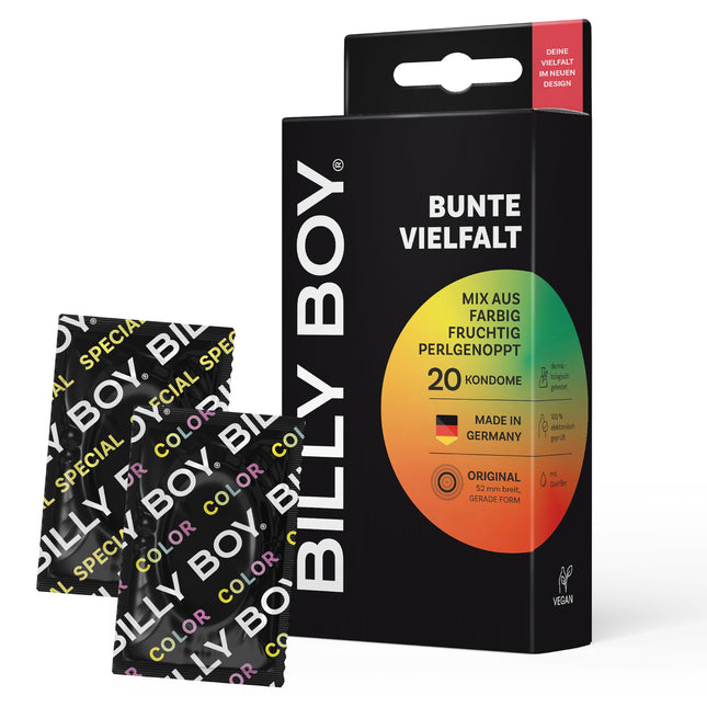 BILLY BOY Condoms Colorful Variety 20s | 52 mm | Colorful, fruity, and studded condom mix (1x20 pieces)