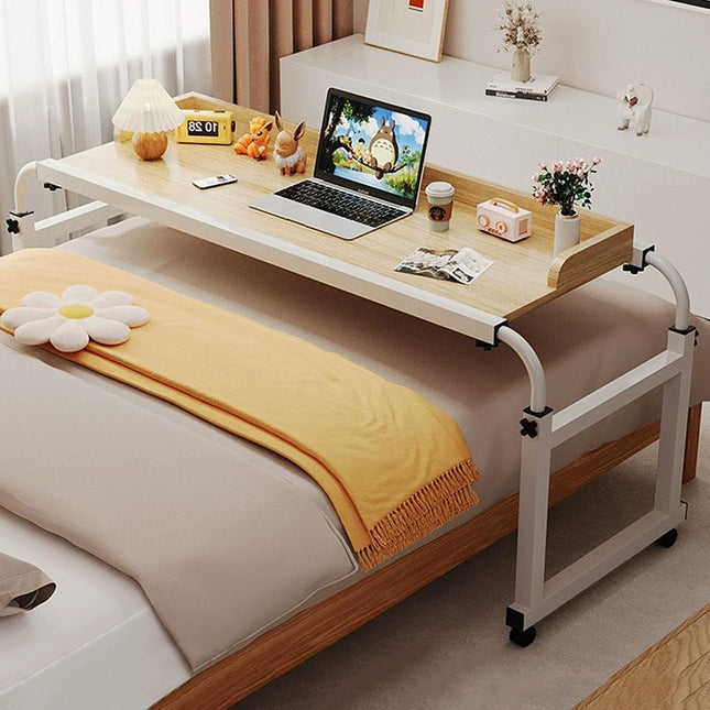 GXQFC Overbed Table on 4 Casters, Mobile Desk Nursing Table Height Adjustable 65-95CM/Width Adjustable 115-210CM Overbed Table Mobile Desk Nursing Table Laptop Table (Color: Wood)