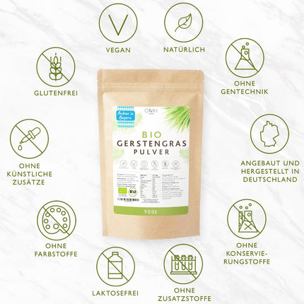 Organic barley grass powder 900g value pack from German cultivation Organic quality from Bavaria Barley grass powder vegan laboratory tested organic cultivation