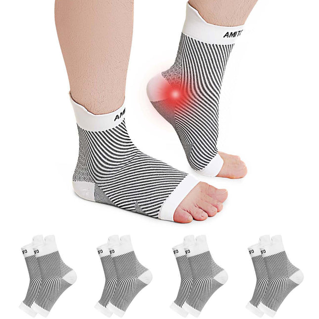 PUTUO Neuropathy Socks for Men Women: Orthopedic Compression Socks Plantar Fasciitis Socks Ankle Brace Large L/XL White 4 Pairs