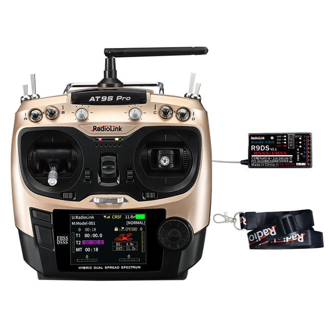 Radiolink AT9S Pro RC Remote Control with Receiver, 10/12 Channels with Receiver-R9DS 2.4 GHz Remote Control Transmitter for RC Drone Airplane Glider Car Boat (Mode 2 Left Hand)