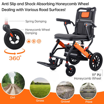 Wisging Ultra-Light Transport Wheelchair - Folding Portable Wheelchair with Handbrake - Trolleys for Elderly Air Travel