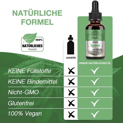 High-quality natural oil, 100,000mg in high dosage, rich in Omega 3-6-9, vegan, 60ml