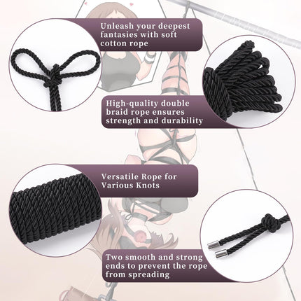 Sex Bondage Rope BDSM Japanese Shibari Soft Cotton Rope Restraint Rope Sex Toys for Couples Bondage Games Extreme Sex SM Fetish Tie Up Restraint Kit Kinky Rope Bondage Art Cosplay 3 x 10M (Black)